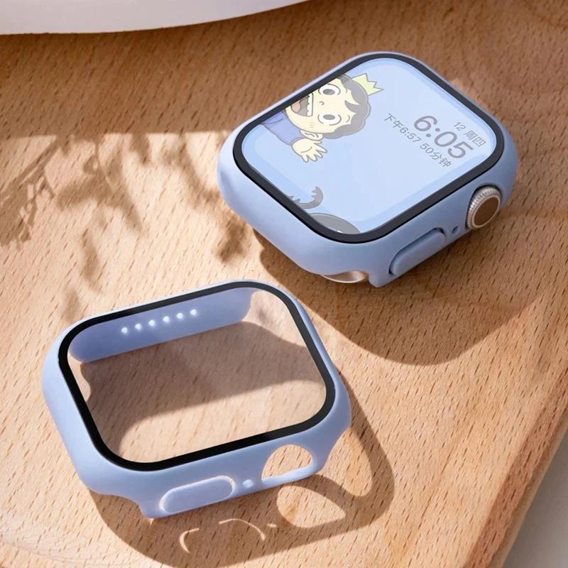 Tempered Glass+cover For Apple Watch Case Accessories 45mm 41mm 44mm 40mm Screen Protector Apple watch series 9 8 7 6 SE 5 4