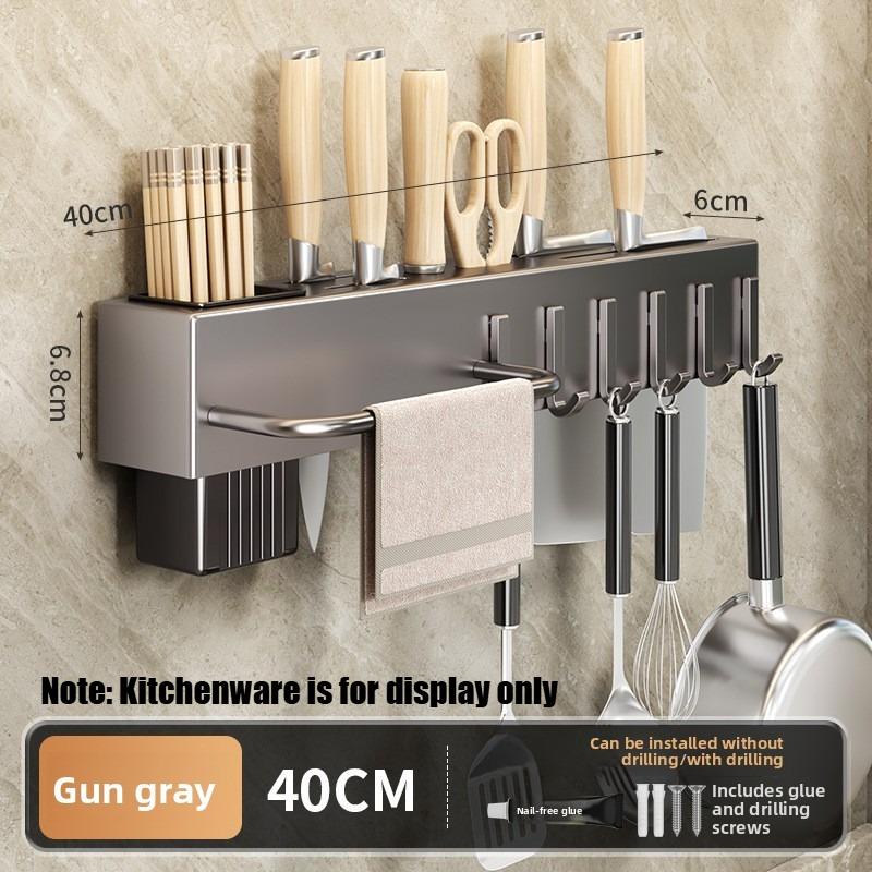 Xiaomi Multi-Functional Kitchen Wall-mounted Carbon Steel Knife Holder Chopstick Holder No-Drill Kitchenware Organizer Shelf