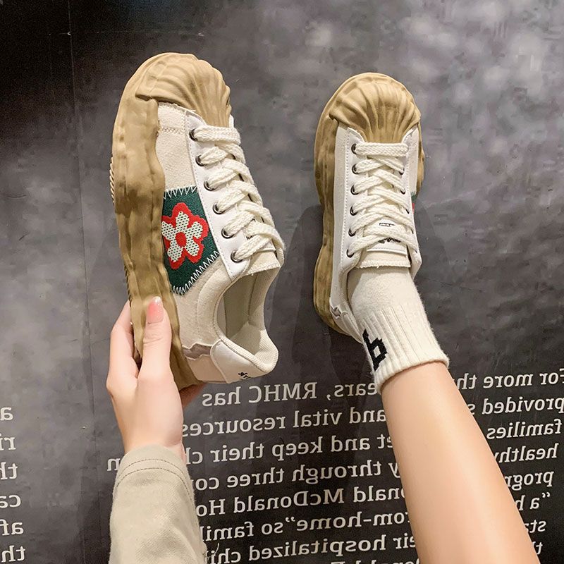 Shell head little white shoes women's spring new versatile retro dissolving shoes women's platform casual canvas shoes women