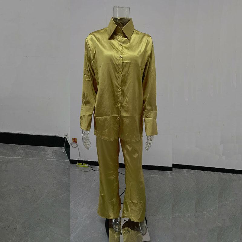 

Весенне-осенний женский костюм, модный костюм большого размера, женский свободный повседневный топ с длинными рукавами, длинные брюки, комплект из двух предметов XL жёлтый