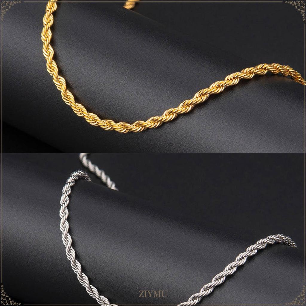 [ZIYMU] French Rope Chain Necklace, Surgical Stainless Steel 316L, Width 3mm, 5mm, 7mm, Length 50cm, 60cm, 70cm, 2 Colors, n03 (3mm width/Gold, 70cm)