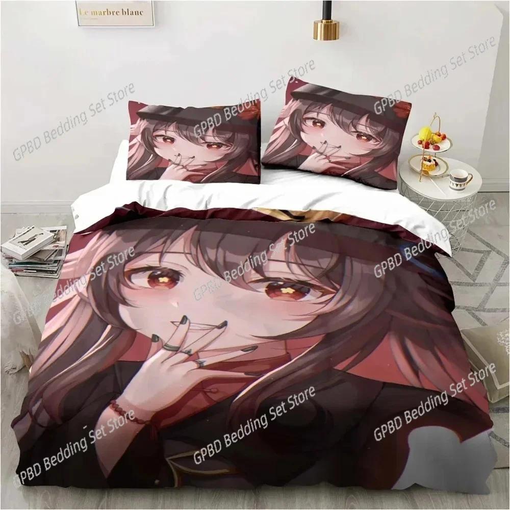 Cartoon  Anime Genshin Impact Game Comfortable Duvet Quilt Cover Pillowcase Bedding Set Children Bedroom Decoration Home Textile