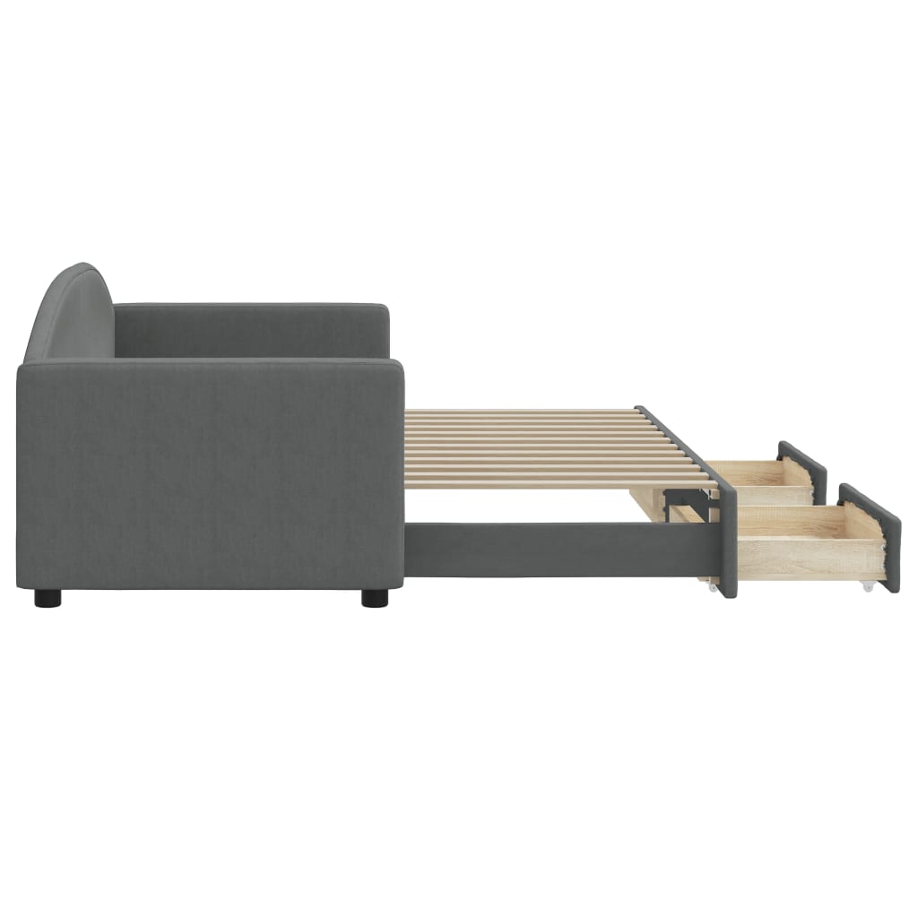 Pull Out Daybed with Drawers Dark Grey 80 X 200 Cm Fabric