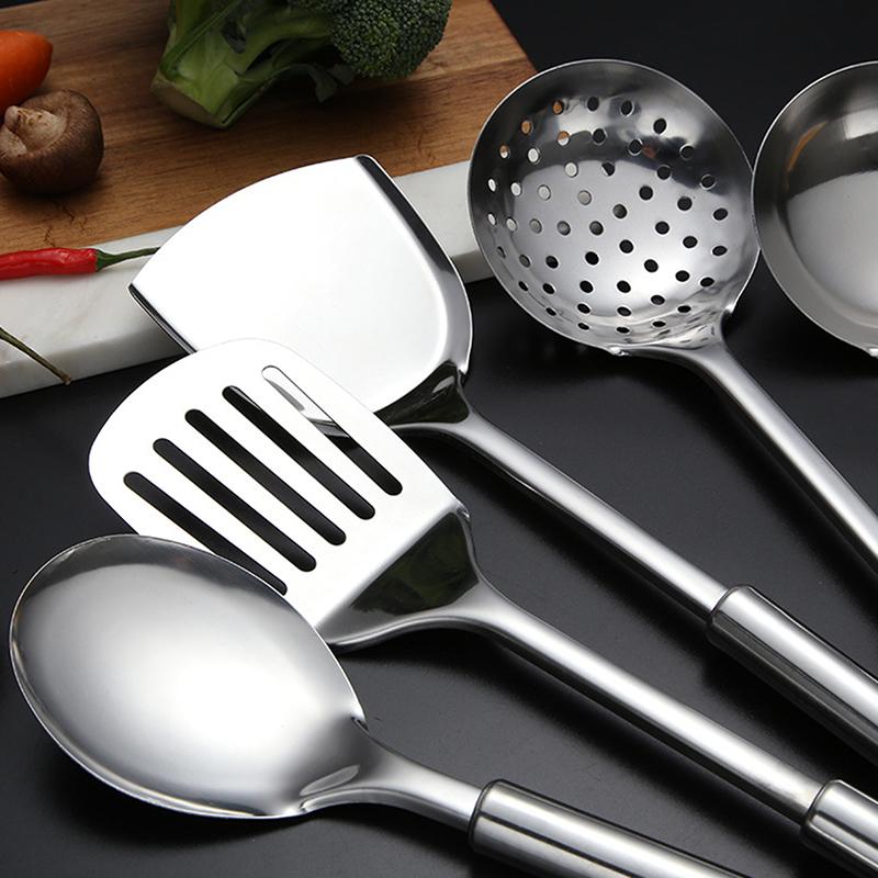 5 Pcs Kitchen Cooking Utensils Set Stainless Steel Shovel Soup Spoon Spatula Utensils Dinnerware Cooking Tools Kitchen Gadgets
