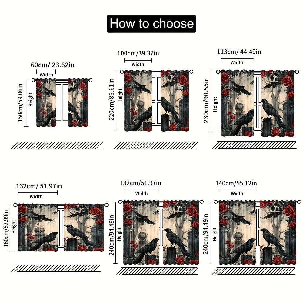 2pcs Gothic Style Print Curtains Crow Raven Red Rose Skull Design Dark Romantic Polyester Window Drapes for Living Room Bedroom