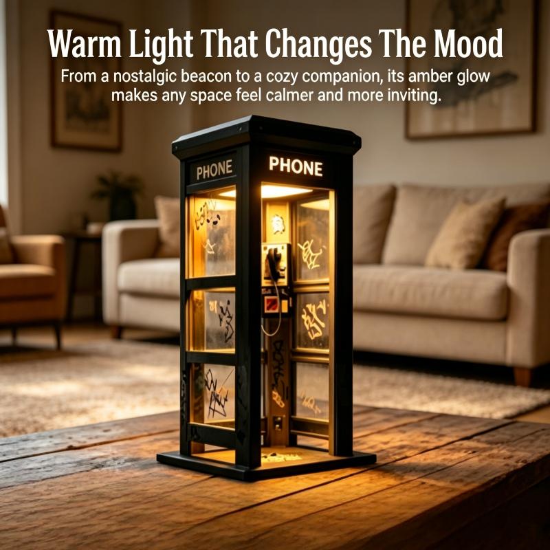 

Retro Vintage Tall Phonebooth Lamp – Mini Telephone Booth Ambient Desk Light For Home Decor, Classic Design