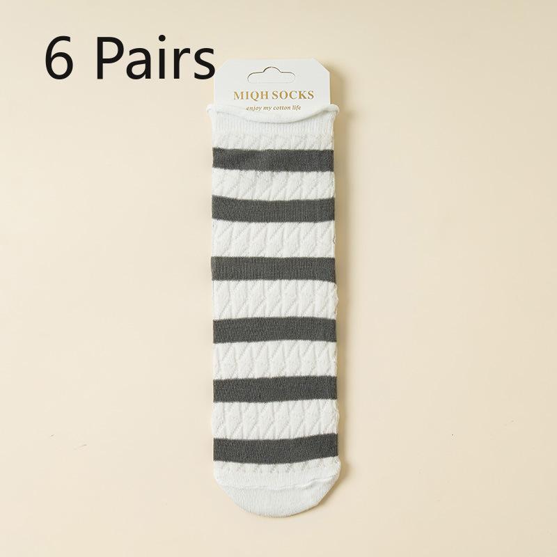 10 Pairs of Girls Spring and Summer Striped Fresh Mesh Breathable Straight Tube Stack Socks