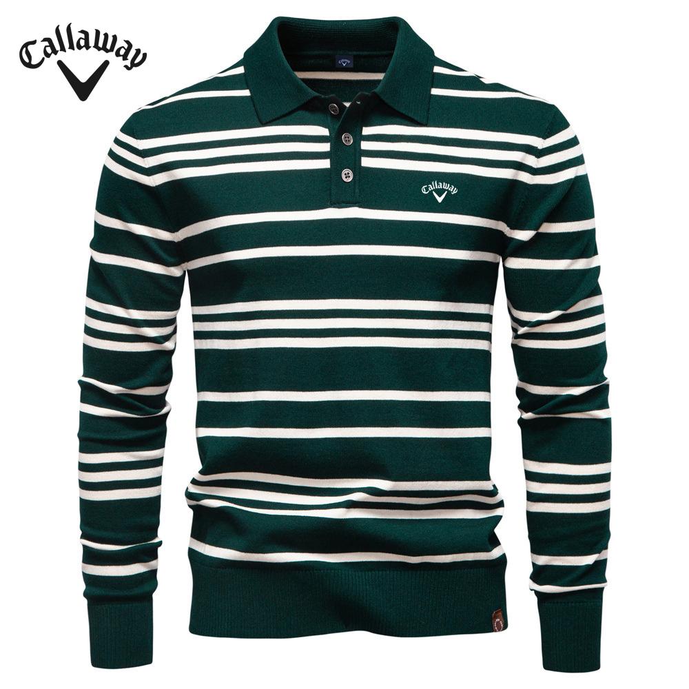 

Callaway 2025 Autumn/Winter Embroidery New Large Collar Men s Striped Sweater Polo Collar Knitted Sweater Men L