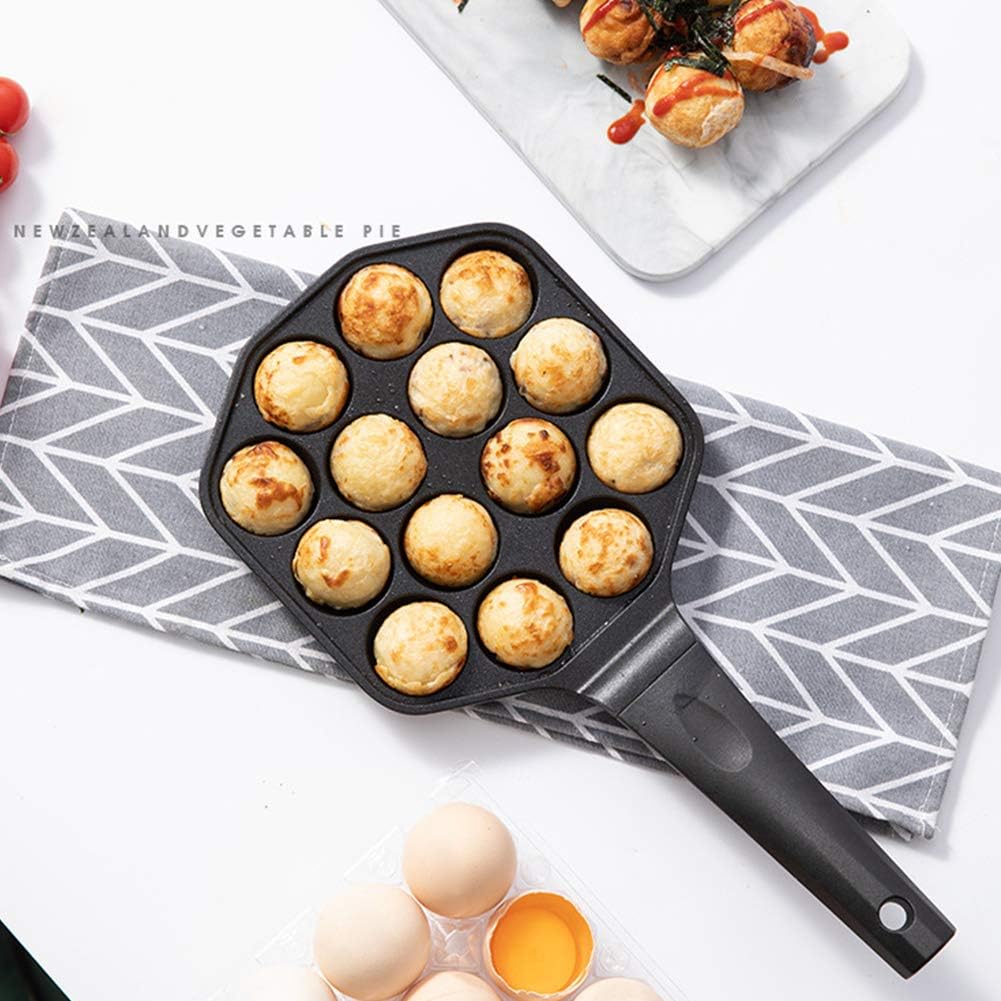 Takoyaki Pan, 14 Holes Aluminum Alloy Aebleskiver Maker NonStick Cooking Baking Cake Mold Tool for Japanese Taiyaki StuffedPancake Appam Paniyaram