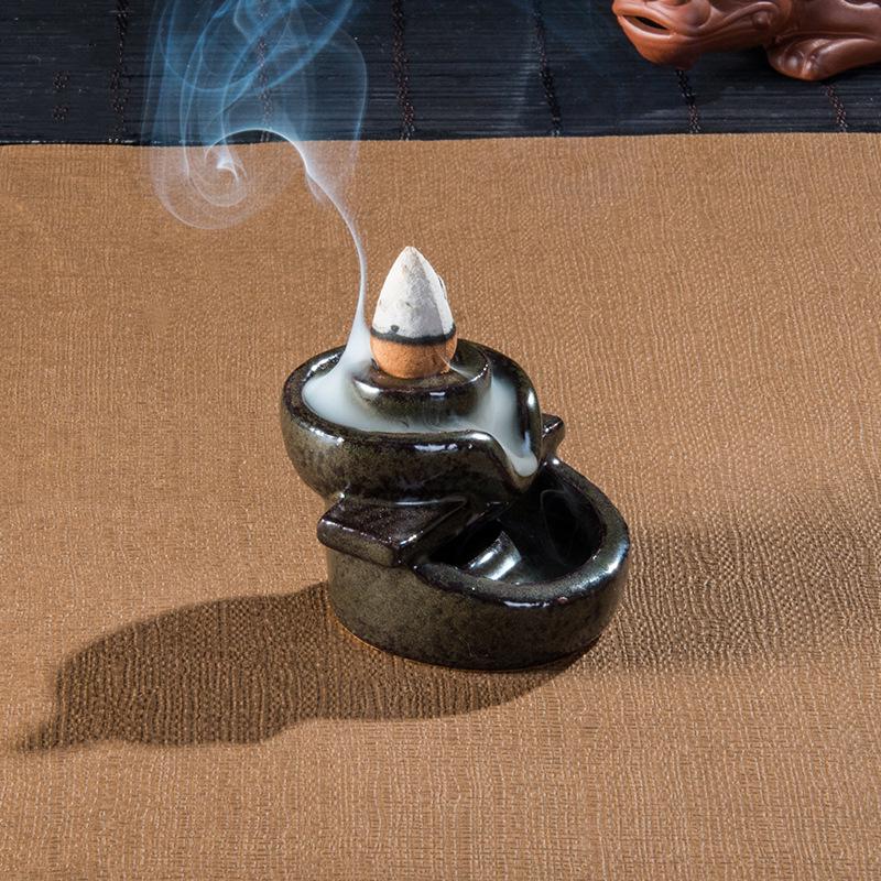 Mini Ceramic Backflow Incense Burner - Gourd-shaped Tea Ceremony Ornament
