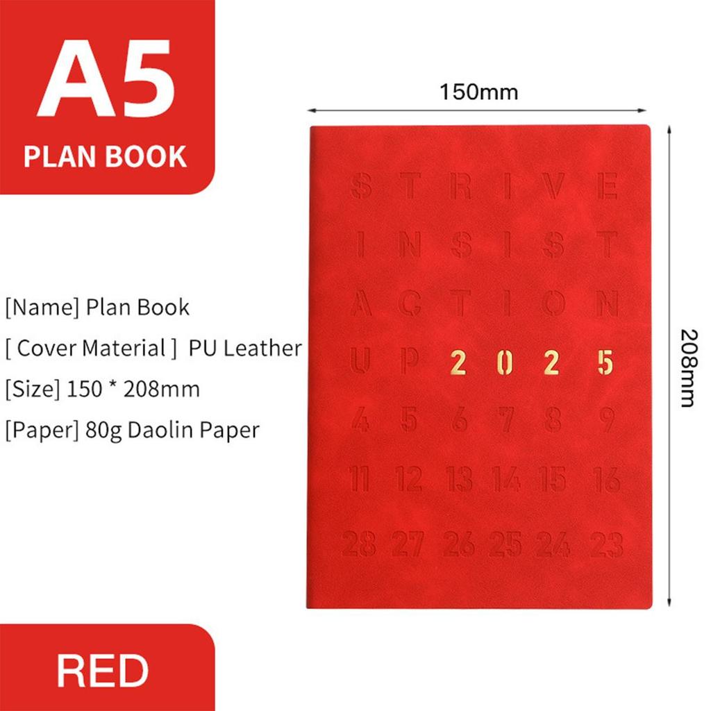 Full English pages, 2025 calendar, A5 thickened leather student time planner, business notepad, 365-day daily planner, memo, notebook