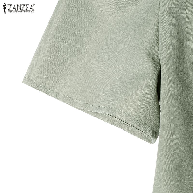 ZANZEA Women Elegant Lapel Collar Casual Short Sleeve Dress