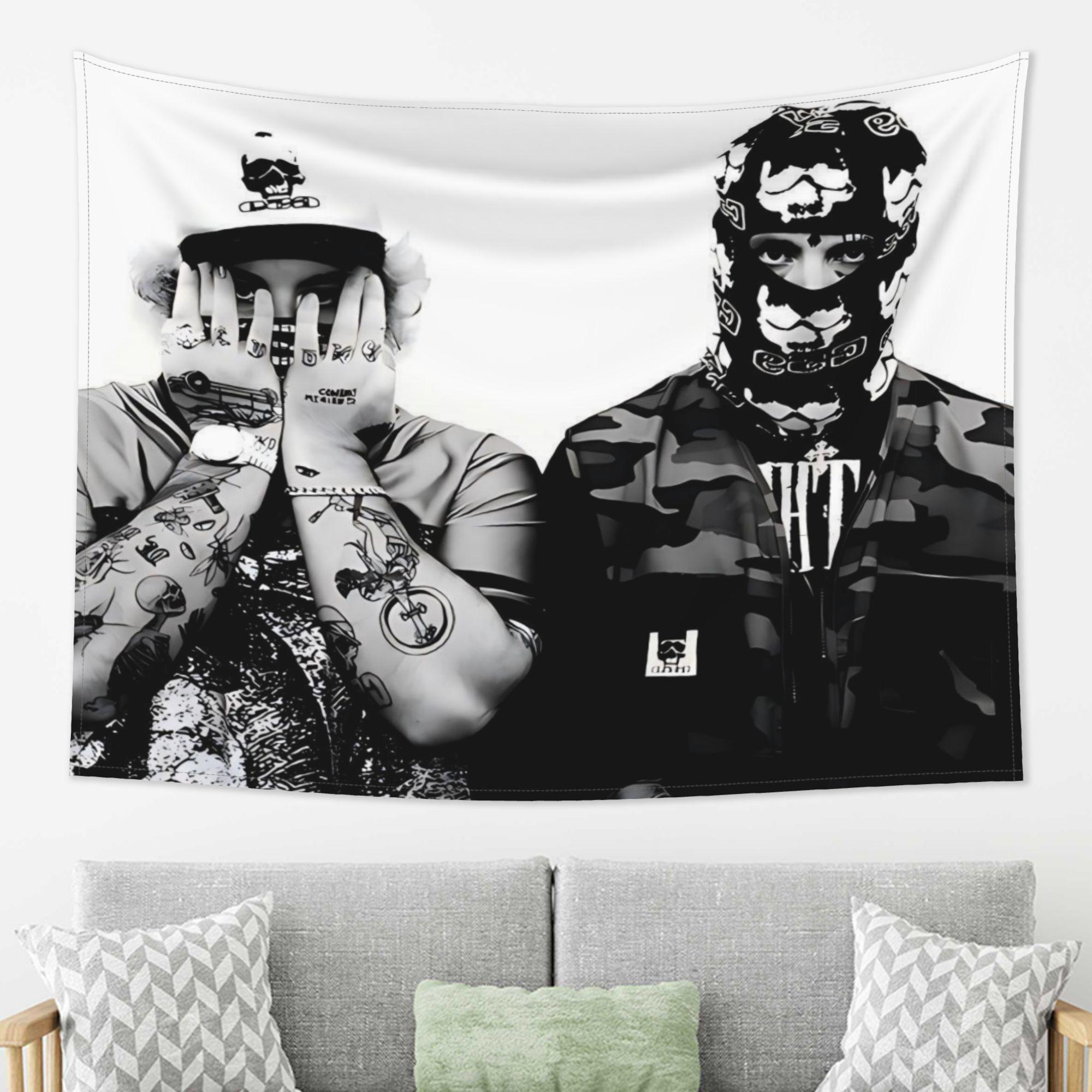 Black and White Hip Hop Tattoo Character Tapestry Street Trendy Bandit Mask Printing Hanging Cloth Room Decoration 100X70CM