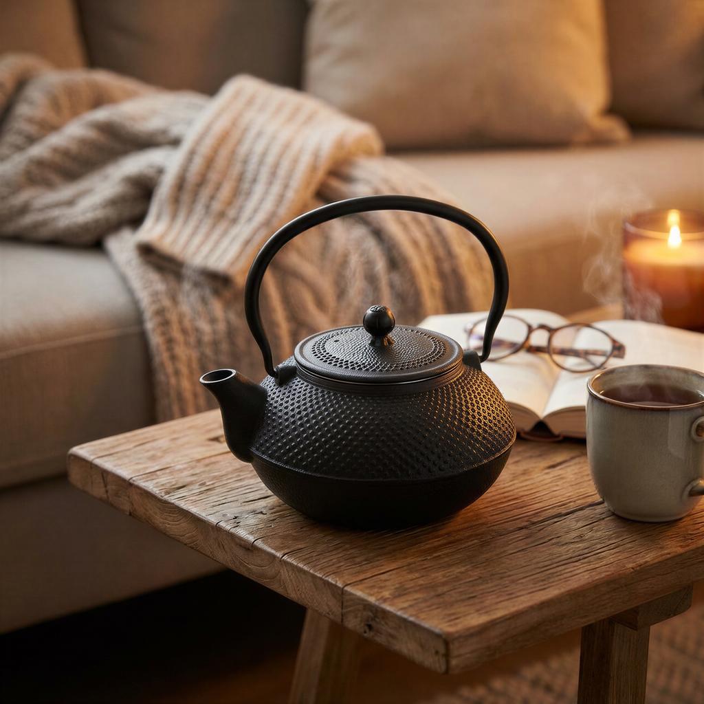 Cast Iron Kettle Black 1.5L Tea And Herb Infuser Enamel