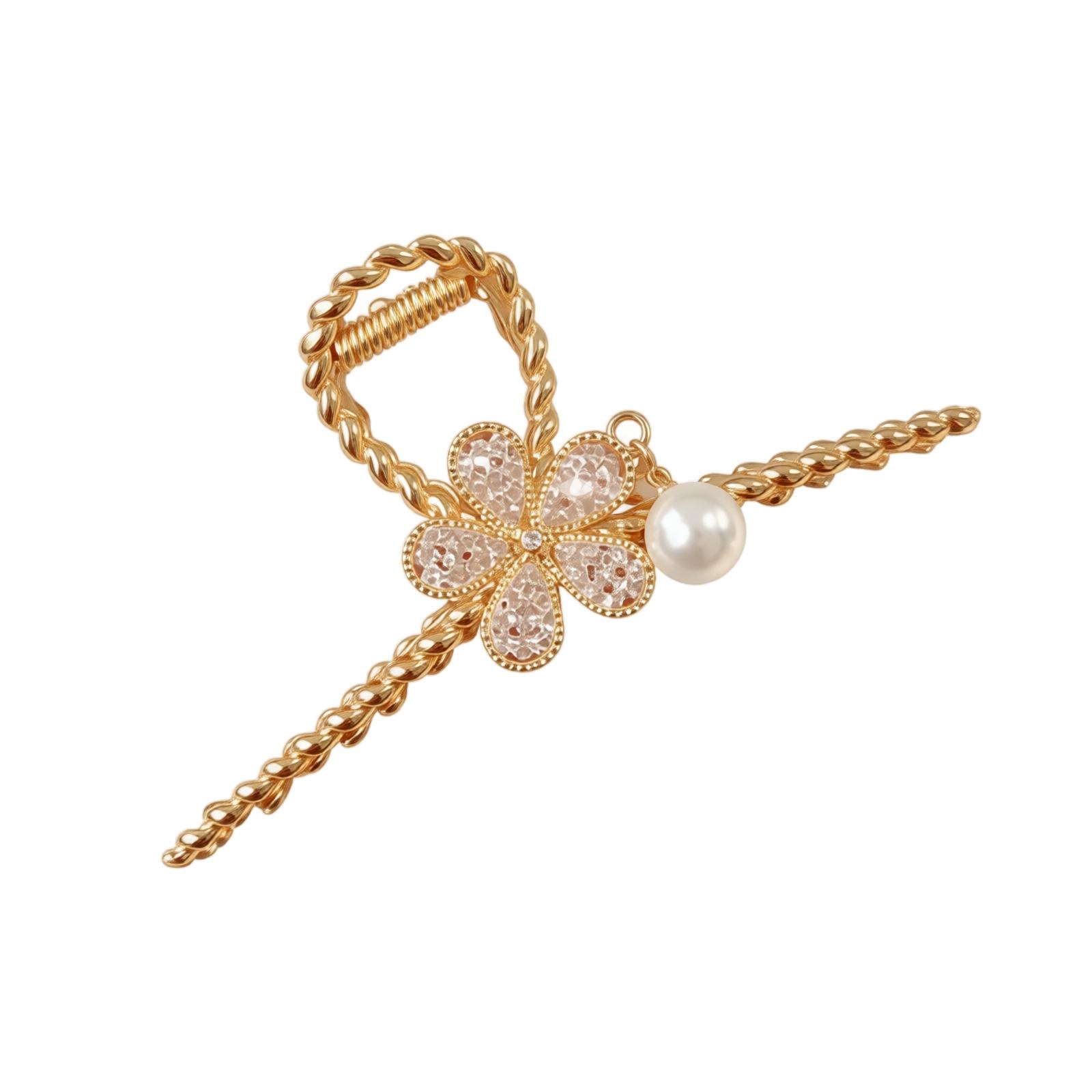 Large Women Hair Clip Metal Rhinestone Hairpin Hair Claw Clip for Updo Styling Elegant Hair Accessory with Pearl and Flower Design one size