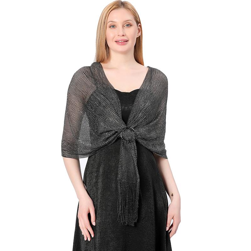 Funkelnde metallische Schals und Tücher mit Schnalle für Abendkleider, Hochzeitsfeiern, Größe 45 x 160 cm, Quasten 18 cm x 2