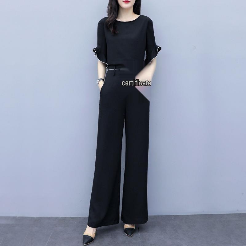 Women's 2023 Summer Wide-Leg Pants Suit: High-Waisted, Slimming, Fashionable Yujie Casual Two-Piece Set