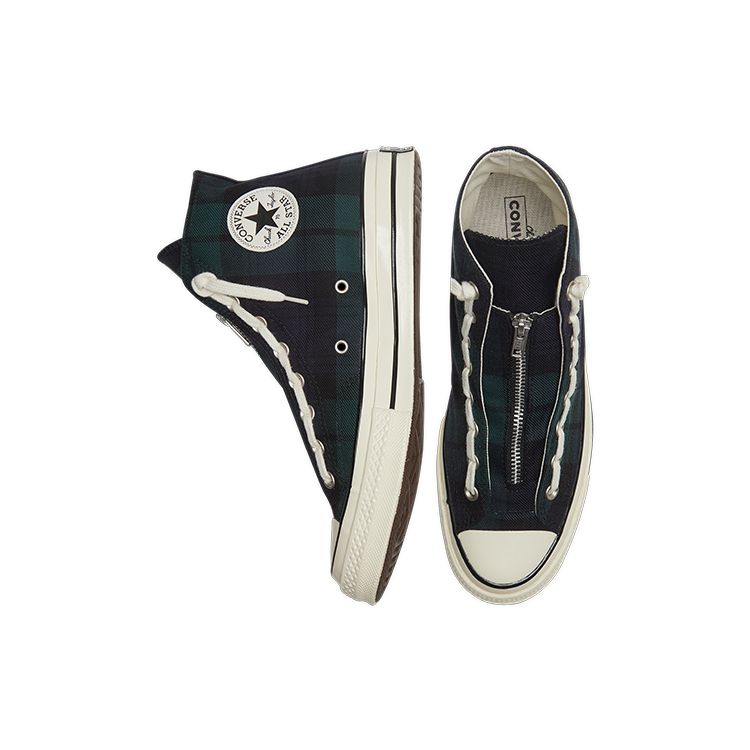 Converse 1970s Chuck Taylor All Star Zip Plaid High Top Canvas Shoes Unisex Sneakers Green Black 169258C
