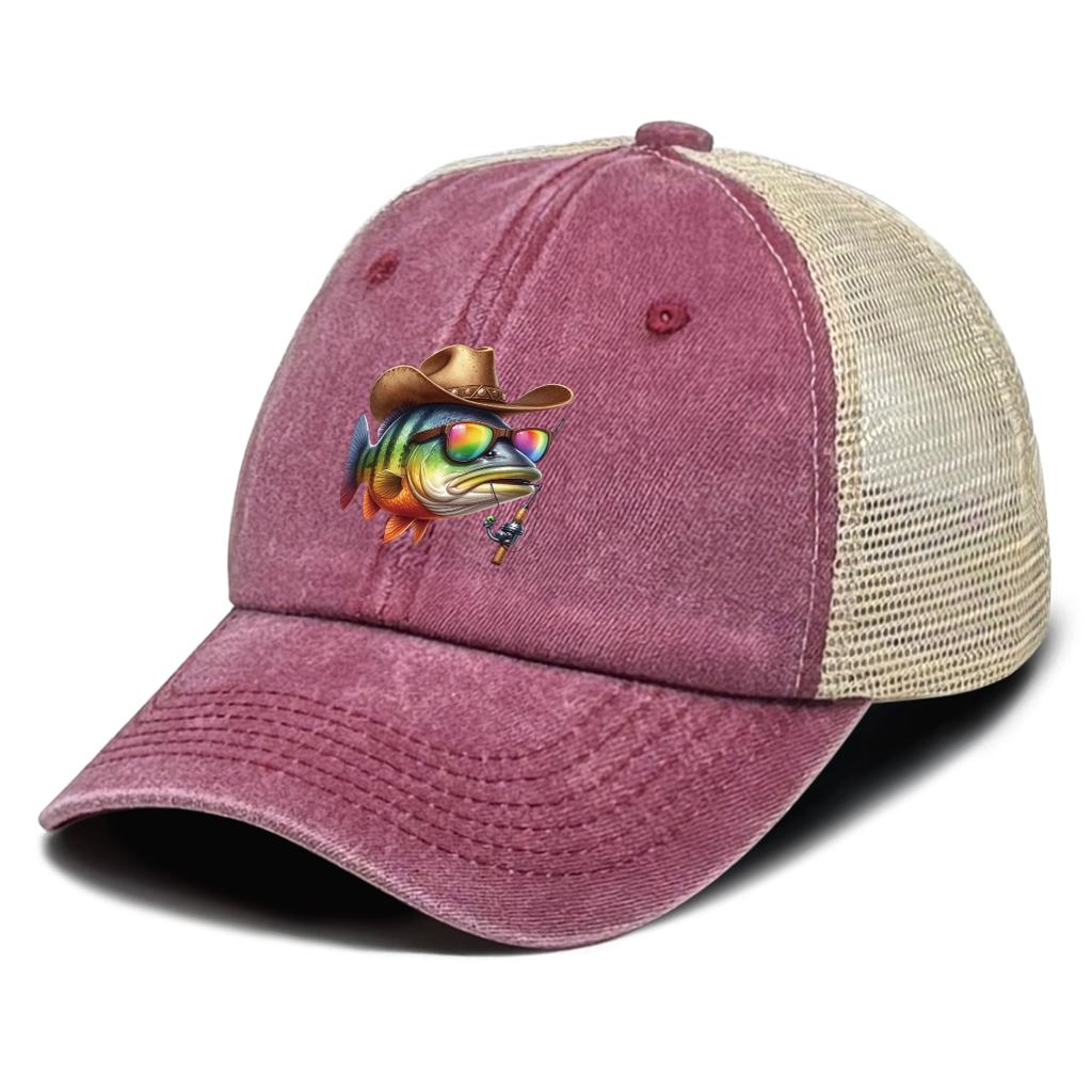 Mesh Baseball Cap Colorful Fish Printed Adjustable Breathable Hats Hip Hop Slouchy Hat For Gifts Outdoor Hiking Daily Activities