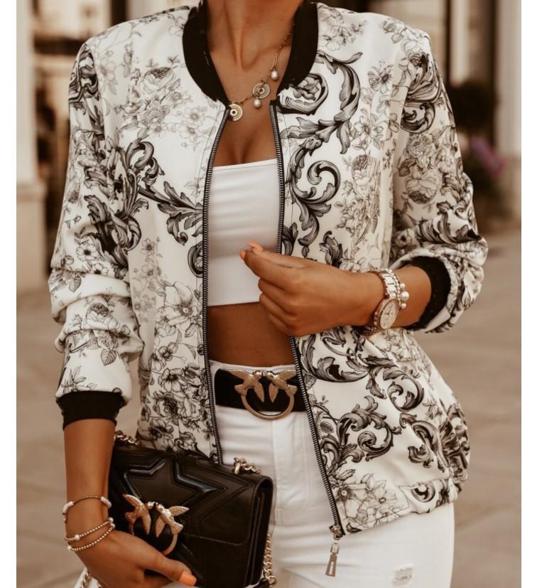Spring Slim Fit Long Sleeved Printed Short Jacket, Small Jacket, Women's Clothing