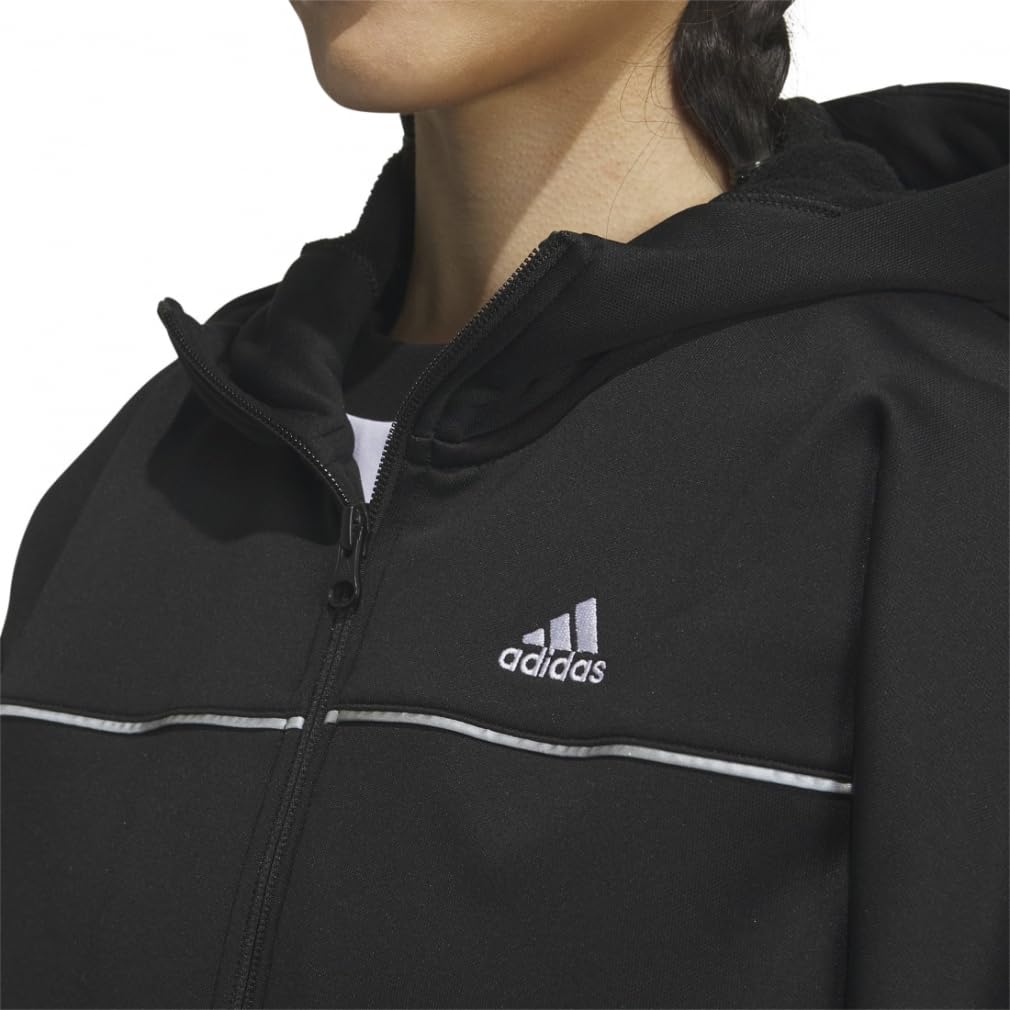 Adidas KNV55 Fleece Hoodie Black Size Women's Women's Loose-Fit Full-Zip Sweatshirt, (IT6099), J/M
