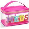 Fashion PVC Chenille Letter MEDS Makeup Bag - Portable Travel Toiletry Organizer with Large Capacity and Zipper Closure