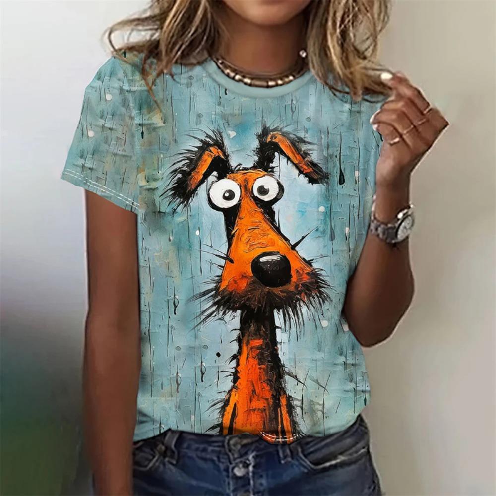 Tričko s vtipným kočičím vzorem pro ženy Roztomilé zvířecí trička s 3D potiskem Letní móda Oversized Trička Krátké rukávy Topy s kulatým výstřihem