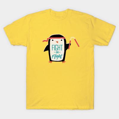 Men Black Print T-shirt Penguin: Fight Or Flight No-Cut Transfer Paper Print Cotton Tshirt