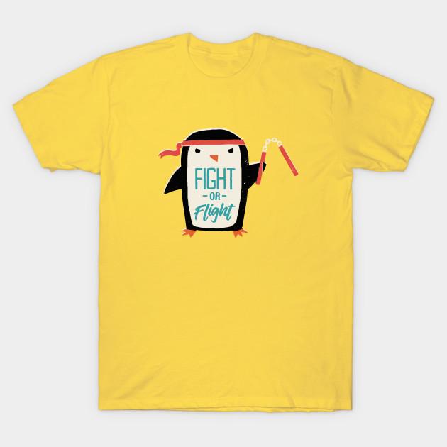 Men Black Print T-shirt Penguin: Fight Or Flight No-Cut Transfer Paper Print Cotton Tshirt M