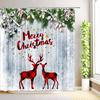 Christmas Shower Curtain Bird Winter Snowflake Snowman Nature Forest Snowy Scenery White Wooden Windows Farmhouse Bathroom Decor