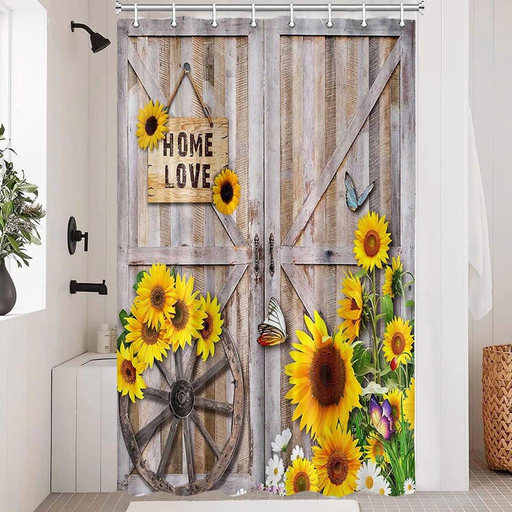 Country Barn Door Shower Curtain Farm Vintage Pattern Theme for Bathroom Bathtub Decoration Accessories Shower Curtain with Hook