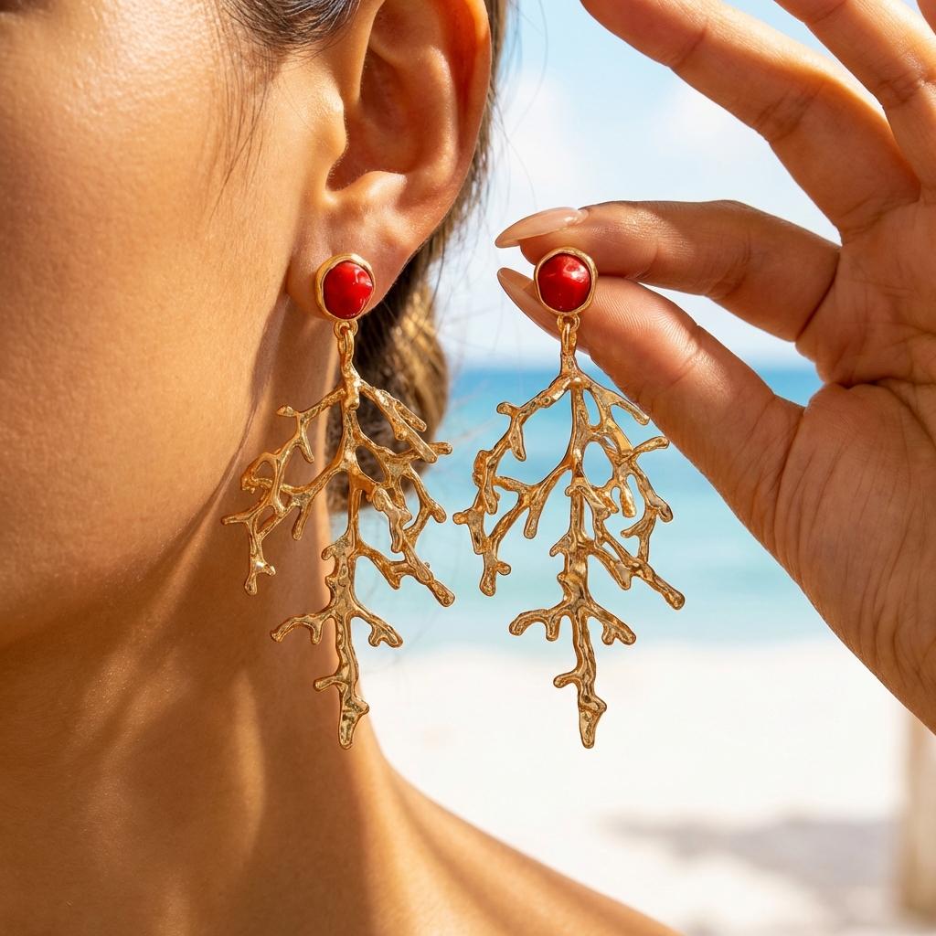 Bohemia Ocean Style Red Coral Branch Stud Earrings for Women Trendy Irregular Exaggerated Coral Earring Beach Party Jewelry Gift