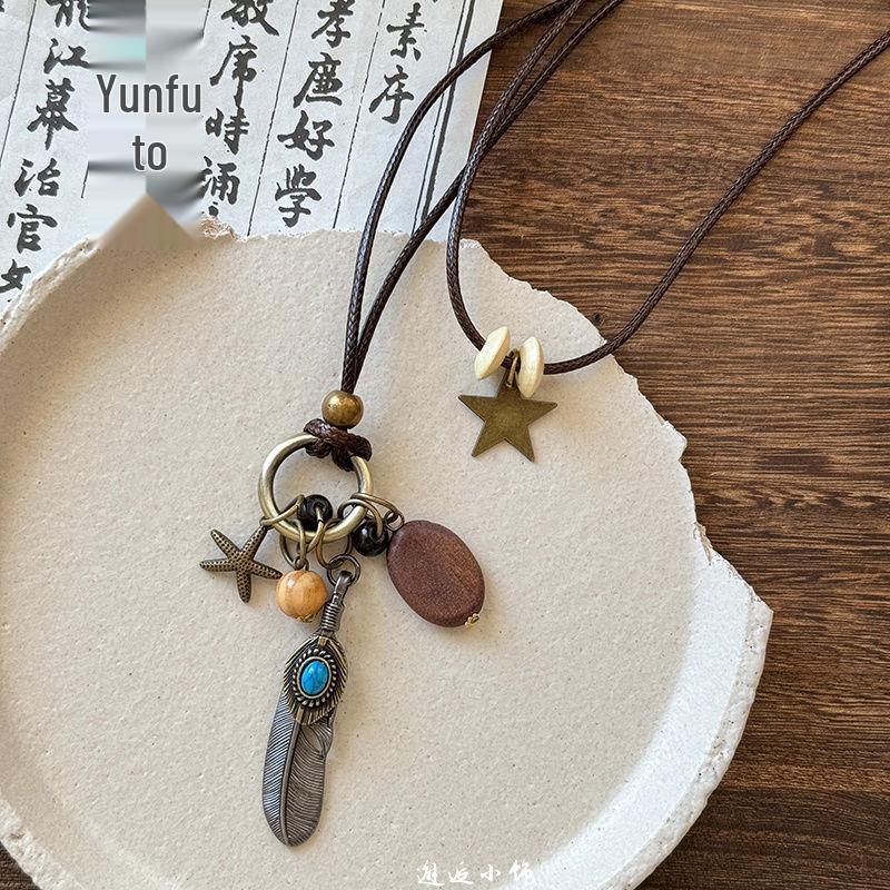 Chinese Zen Feather Necklace - Women's Retro Ethnic Sweater Chain - Bohemian Style Accessories