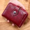 IELGY retro oil wax leather short zipper buckle small wallet for women