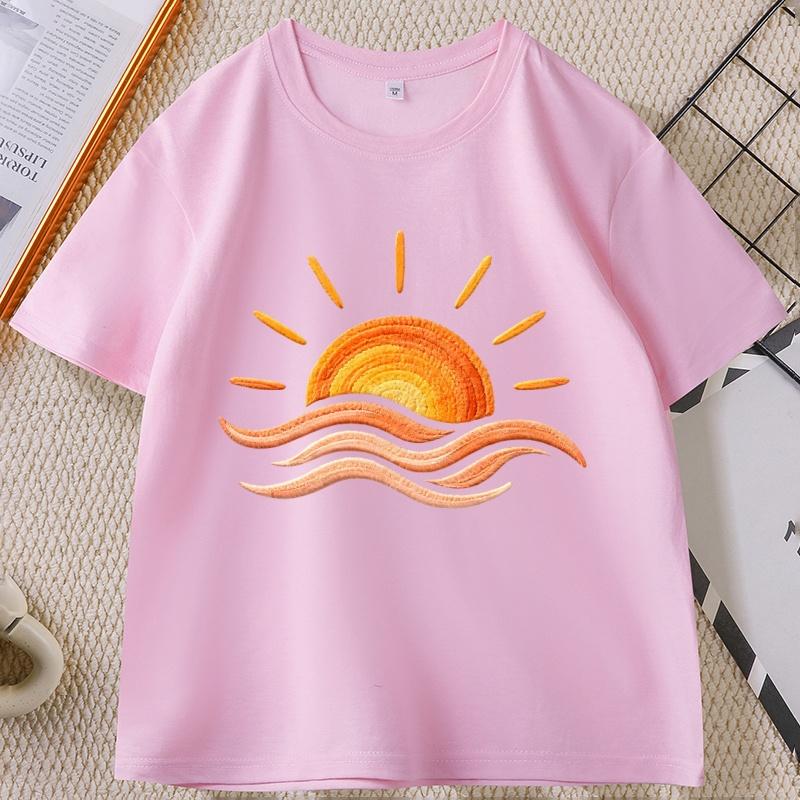 Sunset Beach T Shirt Coastal Summer TShirt Beach Vacation Tee Graphic Tee Print Short Sleeve Round Neck Tshirt Streetwear Top