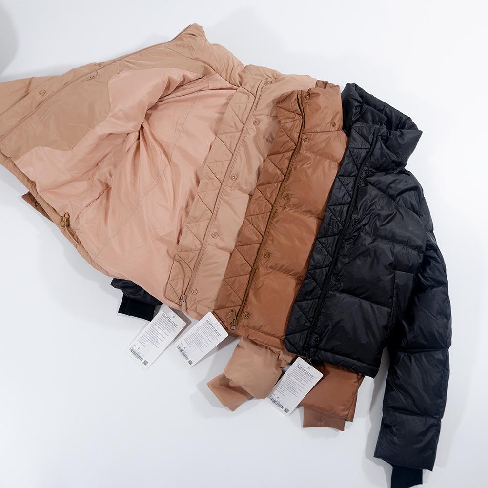 Lulu Kurze Kältebeständige Daunenjacke mit Kapuze: 4-Gitter-Puff, Abnehmbar & Warm für Herbst/Winter-Fitness