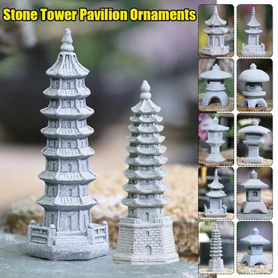 Retro-Pavillon, chinesische Turmlaternen, Mini-Pagodenmodell, chinesisches Zen, Mini-Fengshui-Miniaturstatue, Sandstein, Heim- und Gartendekor