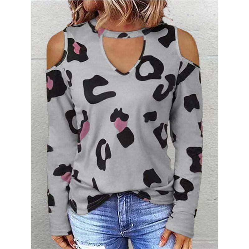 European and American Cross-Border Export Foreign Trade Autumn and Winter Fashion Casual Women's Long-Sleeved T-shirt Loose Plus size Sexy Top Print