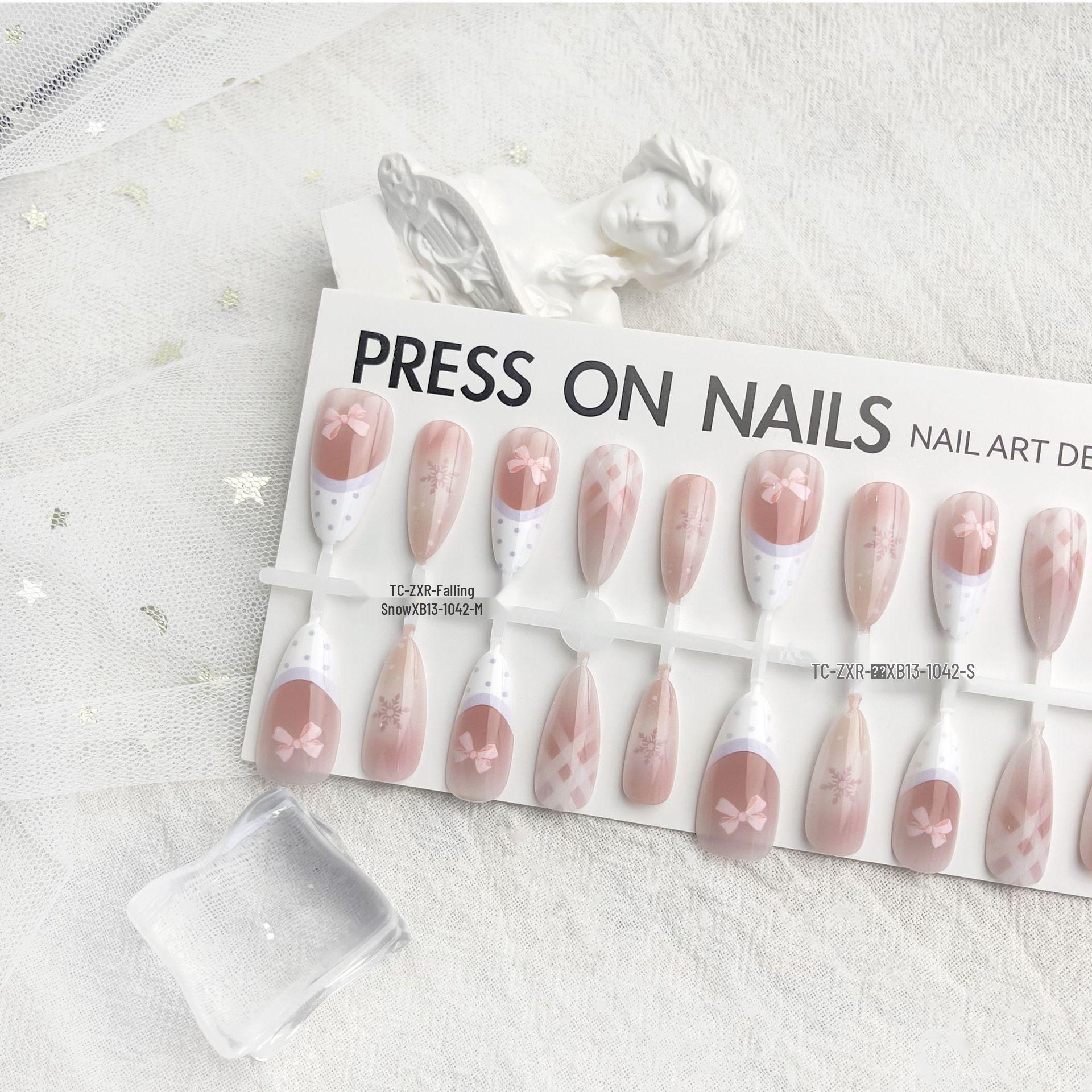 

Pre-made French Almond Gothic Sweet Nail Art Strips Matte Finish, Natural, 30 pieces