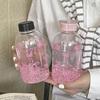 Kawaii Vattenflaska Estetisk Tumlare För Iskaffe Juice Te Söta Rosett Plastmuggar Med Sugrörslock Bärbar Drickflaska