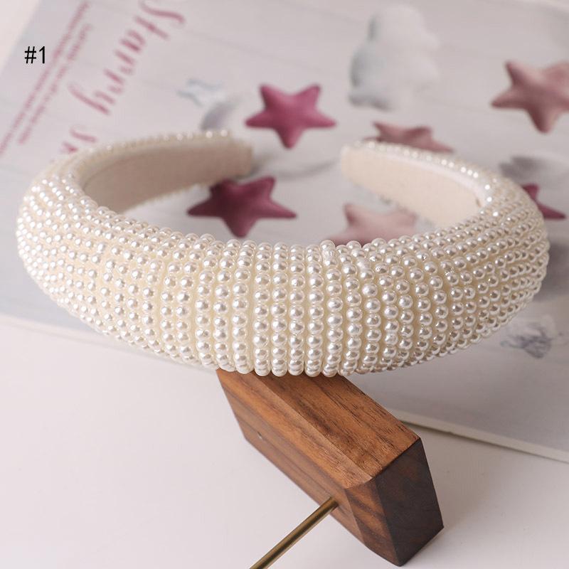 1Pcs Baroque Vintage Pearl Glass Beads Bow Headband Fashion Hairbands Full Rhinestone Sponge Hair Band Hair Accessories