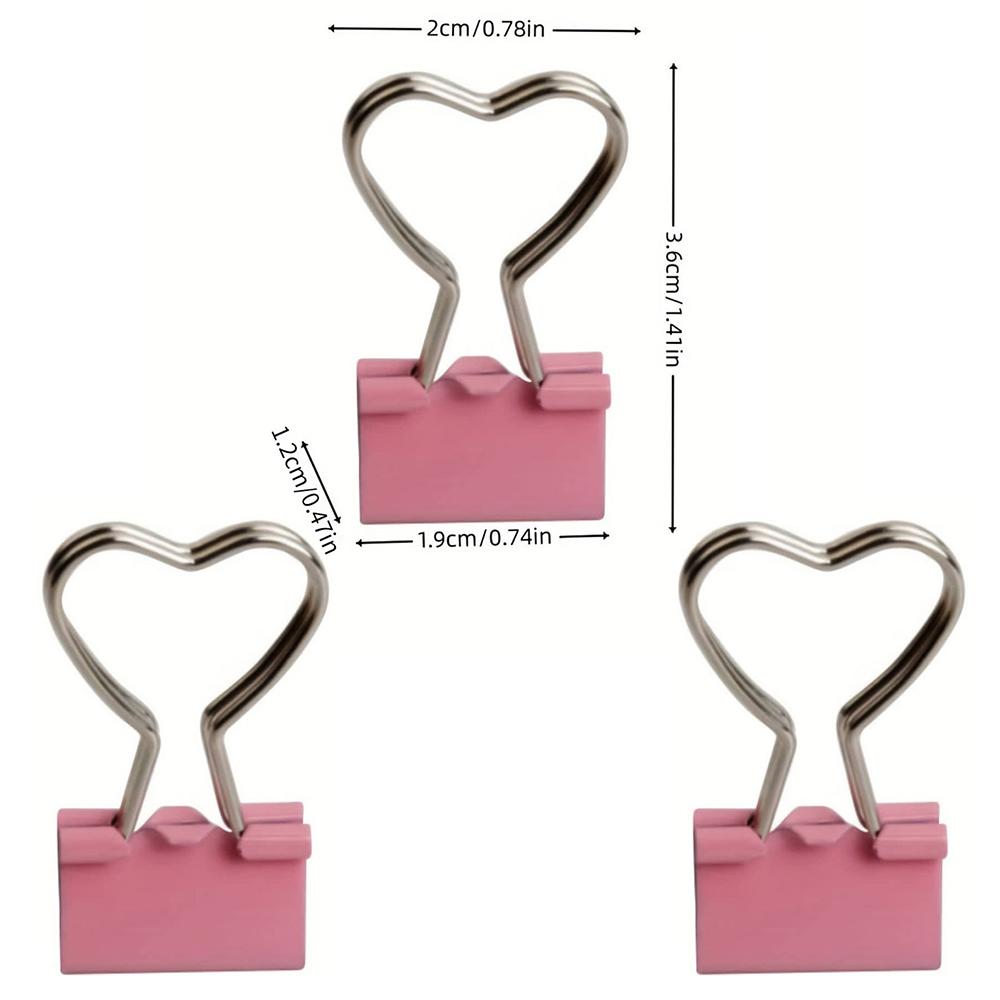 3Pcs Heart Pink Binder Clip Heart Shape Handle Metal Paper Clips for Office School Home Supplies