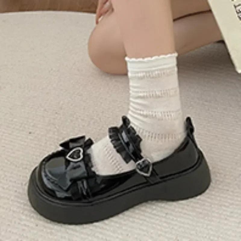 Fashion 2024 Brand Shoes for Women Spring Women's Pumps Round Toe Solid Mary Jane Platform Mid Heel Bow Tie Love One-word Buckle Pumps