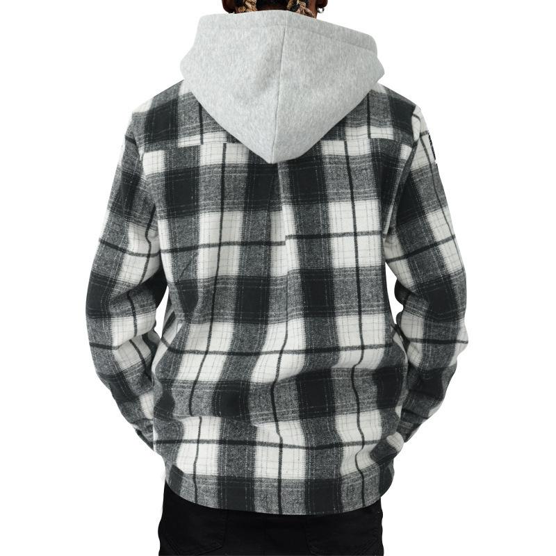 Autumn New Arrival: Loose-Fit Casual Jacquard Men's Long-Sleeved Hooded Check Shirt
