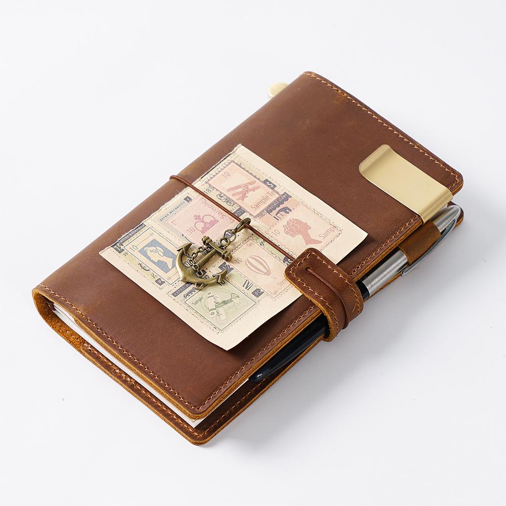 Retro Custom Printing Genuine Leather Journal Elastic Band Hardcover Real Cowhide Durable Idea Notebook Agenda Planner Logbook