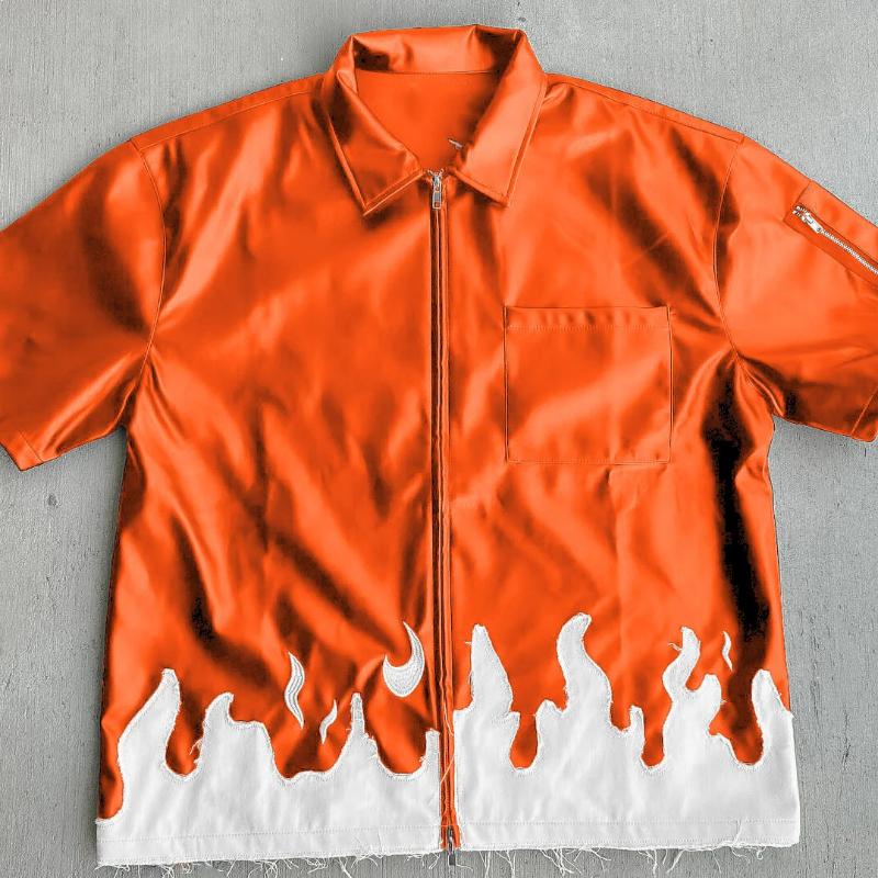 Y2K მოდა შემოდგომის კოლაჟის ფერი ქუჩის ჰიპ-ჰოპი მამაკაცის და ქალის ელვაშესაკრავი პერანგი