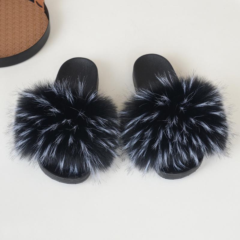 Women's Faux Fur Furry Slippers, Non-Slip Indoor/Outdoor