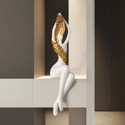 Escultura de arte nua grande abstrata moderna, estátuas de personagens de corpo de penas de luxo, mesa sentada, estatueta de pessoas grandes, criativa, nova