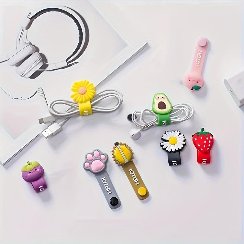 6Pcs Cartoon Fruit Cable Winders, Reusable Organizer for Earphone and Charging Cables, Perfect for Home and Office Use.