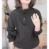Women's 2025 Autumn/Winter Velvet Sweatshirt: Button Stand-Up Collar, Loose Fit, Plus Size, Fleece-Lined, Warm, Long-Sleeved Top